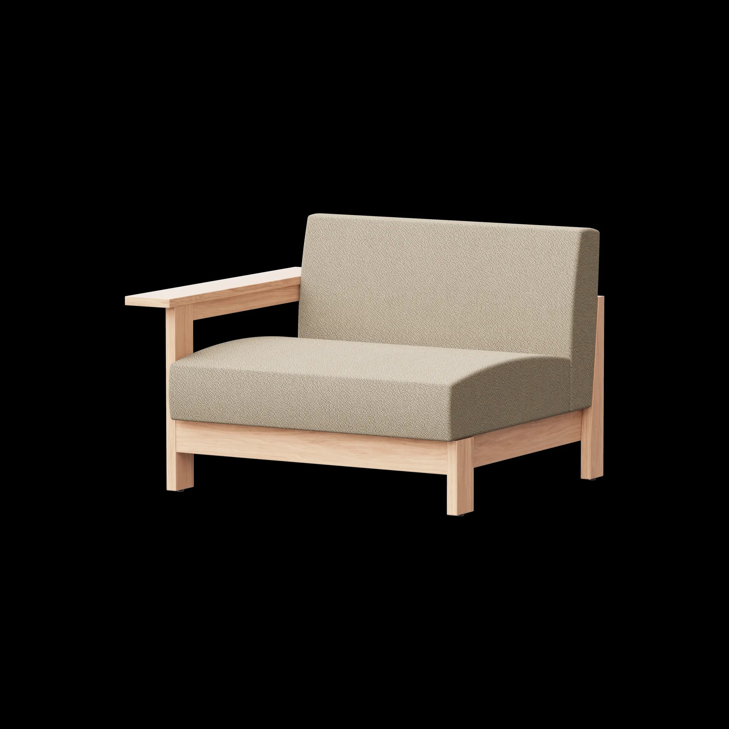 Ishinomaki Laboratory Sofa 1.5P One Arm โซฟากลางแจ้งพนักพิงด้านเดียว โครงไม้ พร้อมเบาะผ้า ออกแบบโดย Keiji Ashizawa