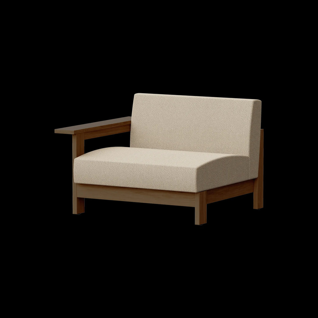 Ishinomaki Laboratory Sofa 1.5P One Arm โซฟากลางแจ้งพนักพิงด้านเดียว โครงไม้ พร้อมเบาะผ้า ออกแบบโดย Keiji Ashizawa