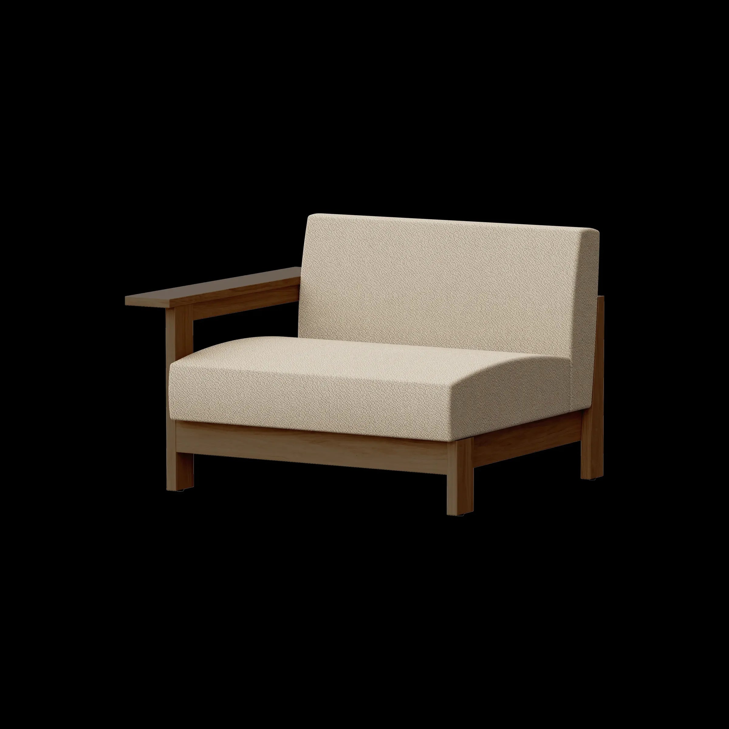 Ishinomaki Laboratory Sofa 1.5P One Arm โซฟากลางแจ้งพนักพิงด้านเดียว โครงไม้ พร้อมเบาะผ้า ออกแบบโดย Keiji Ashizawa