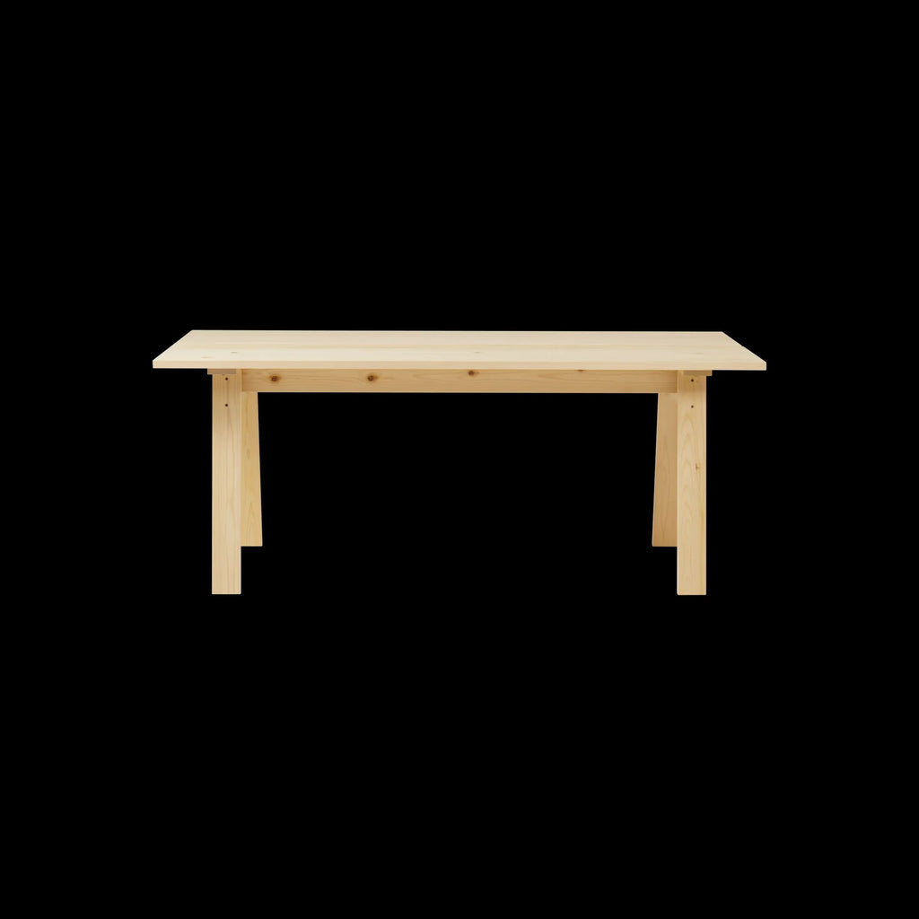 Ishinomaki Laboratory Os Table โต๊ะไม้โครงสร้าง A-frame พร้อมร่องกลางสำหรับสายไฟ ออกแบบโดย Paul Vaugoyeau
