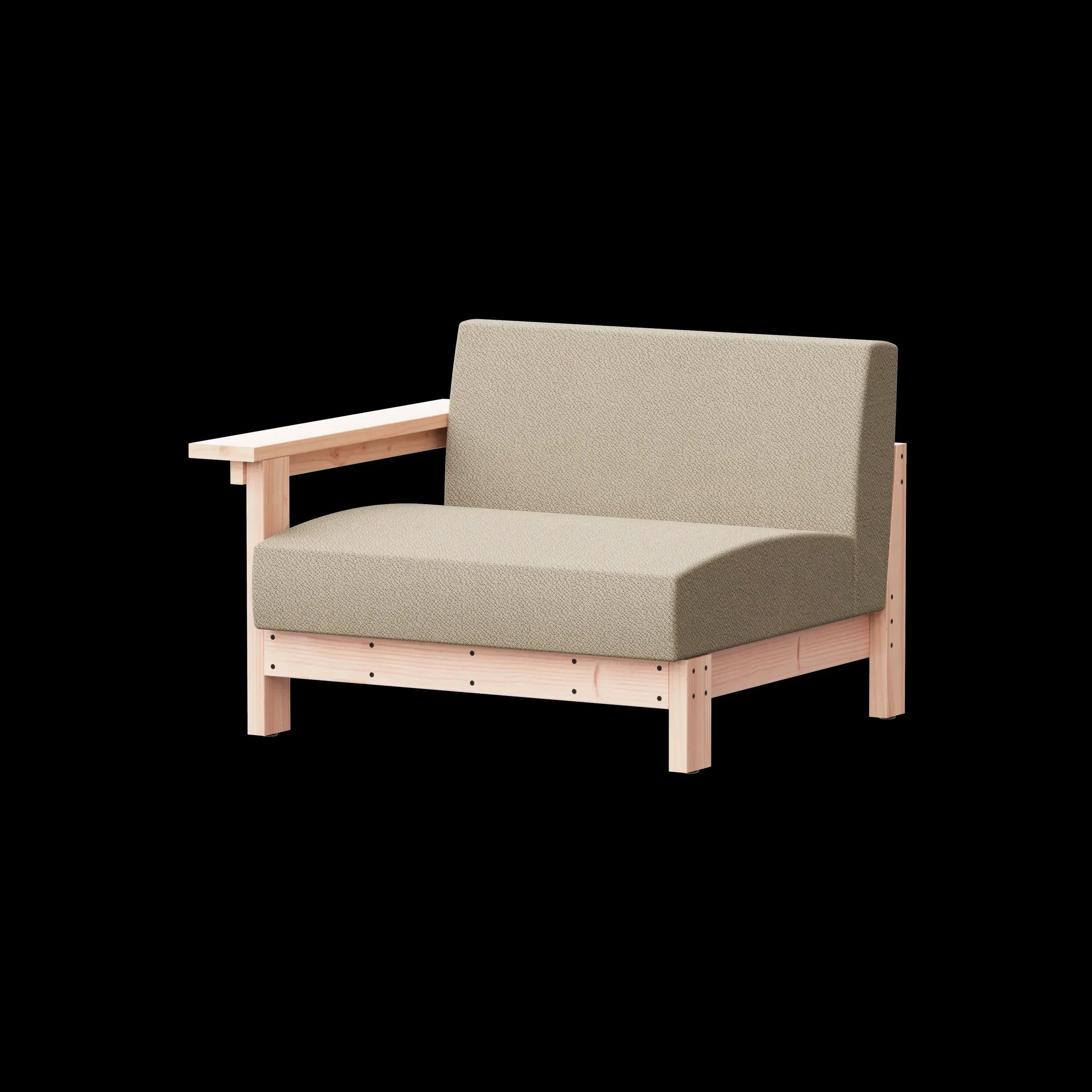 Ishinomaki Laboratory Sofa 1.5P One Arm โซฟากลางแจ้งพนักพิงด้านเดียว โครงไม้ พร้อมเบาะผ้า ออกแบบโดย Keiji Ashizawa