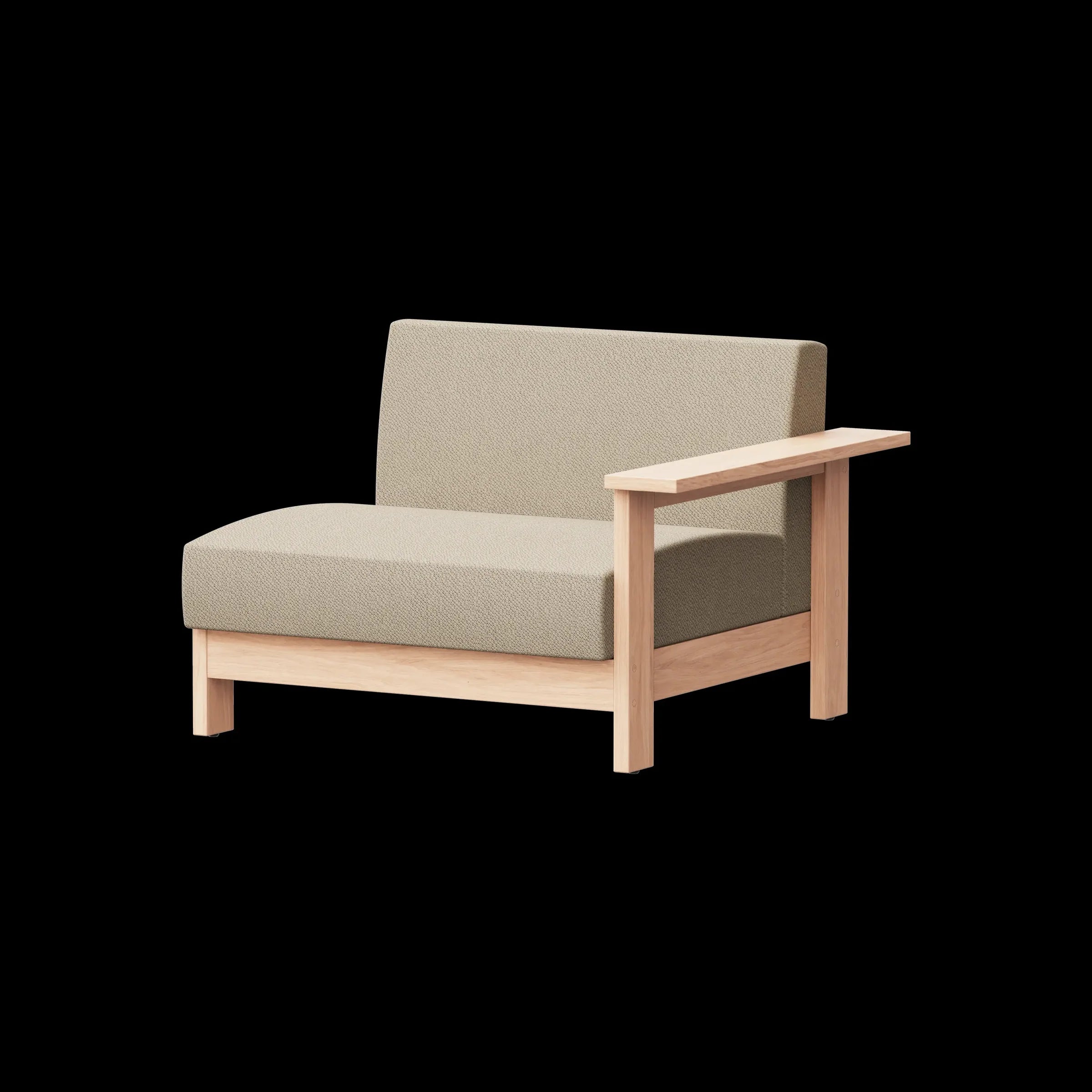 Ishinomaki Laboratory Sofa 1.5P One Arm โซฟากลางแจ้งพนักพิงด้านเดียว โครงไม้ พร้อมเบาะผ้า ออกแบบโดย Keiji Ashizawa