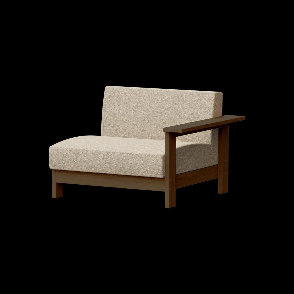 Ishinomaki Laboratory Sofa 1.5P One Arm โซฟากลางแจ้งพนักพิงด้านเดียว โครงไม้ พร้อมเบาะผ้า ออกแบบโดย Keiji Ashizawa