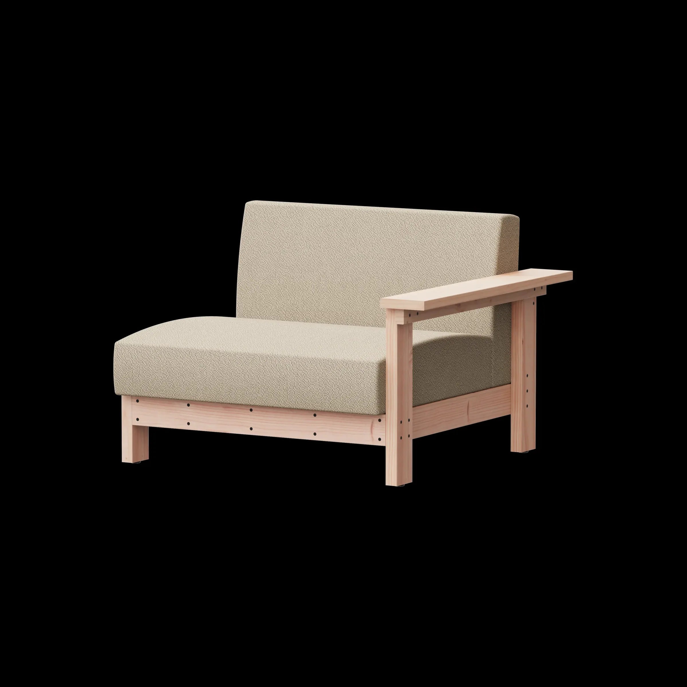 Ishinomaki Laboratory Sofa 1.5P One Arm โซฟากลางแจ้งพนักพิงด้านเดียว โครงไม้ พร้อมเบาะผ้า ออกแบบโดย Keiji Ashizawa