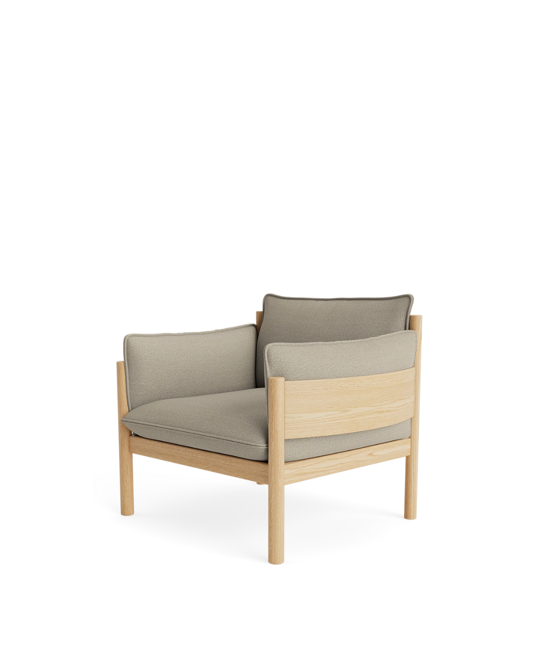 เก้าอี้นวม MEMO โครงไม้โอ๊ก เบาะฟองน้ำเย็น หุ้มผ้าหรือหนัง สไตล์นอร์ดิก จาก MAKE Nordic ออกแบบโดย Studio Tolvanen