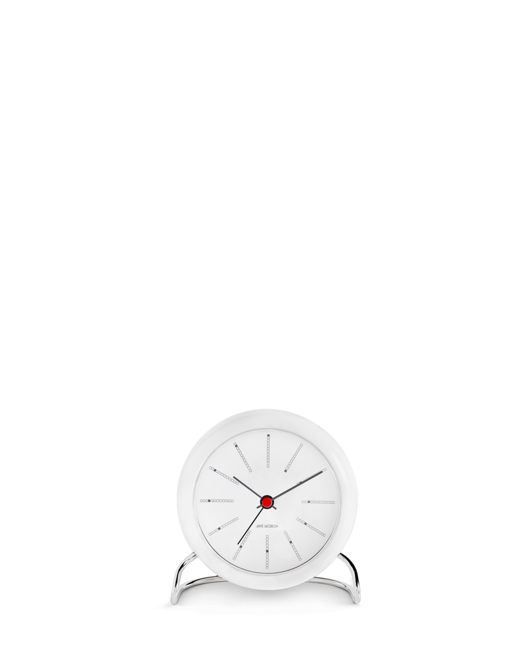 นาฬิกาตั้งโต๊ะ Arne Jacobsen Bankers Table Clock ดีไซน์มินิมอลคลาสสิก หน้าปัดกราฟิกอ่านง่าย ฐานโลหะโค้งแบบไอคอนิก จัดจำหน่ายโดย Old Pine Trees