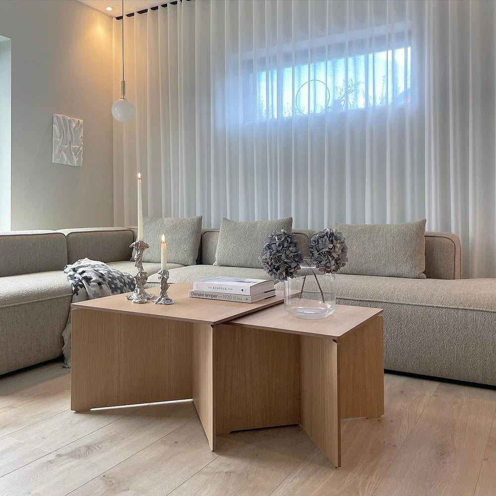 MAKE nordic CROSS Coffee Table โต๊ะกลางไม้โอ๊คดีไซน์โครงสร้างไขว้แบบมินิมอลสำหรับห้องนั่งเล่น ออกแบบโดย Esben Pilgaard Jørgensen
