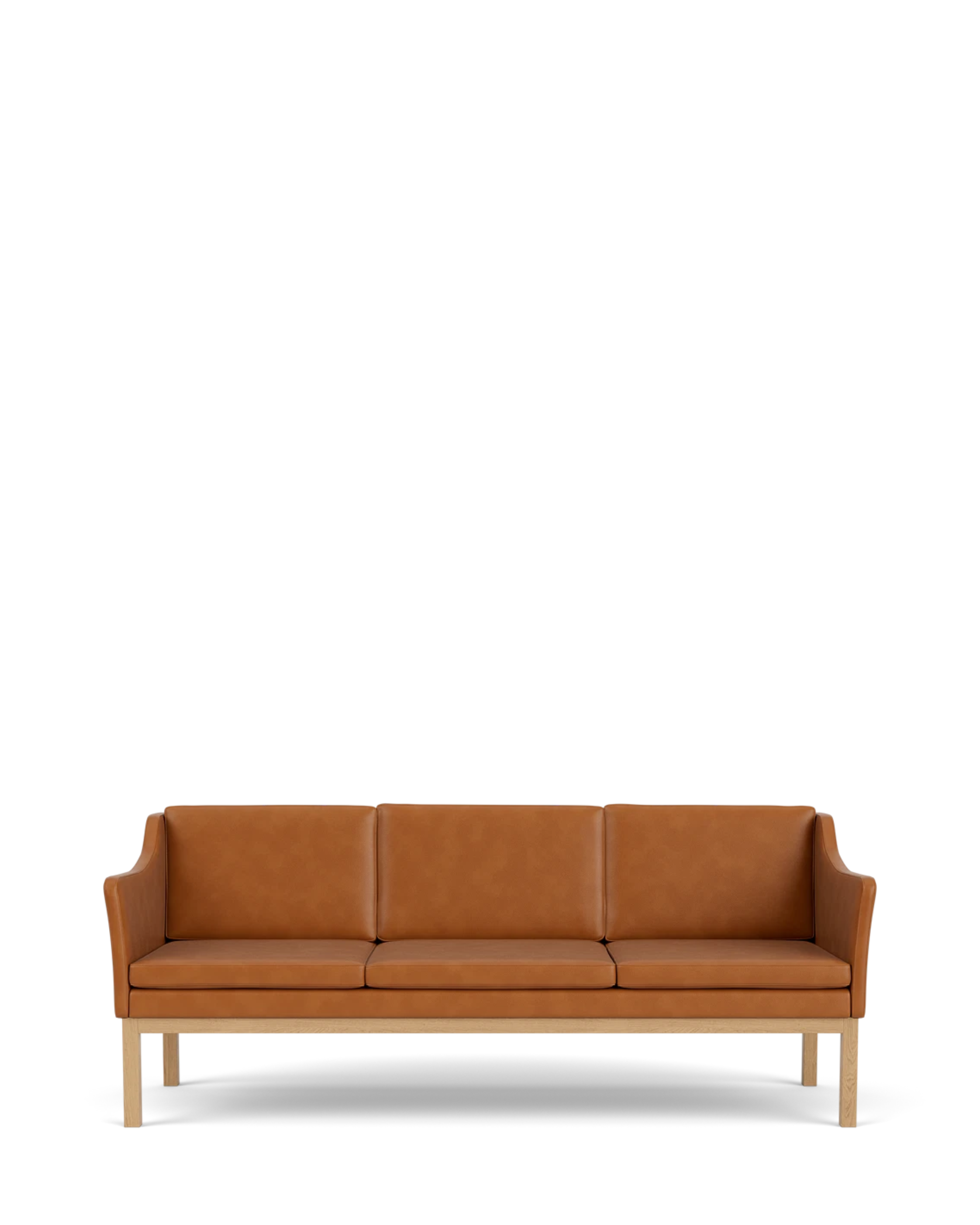 FDB Møbler L43 MK46 3-Seater Sofa โซฟาไม้โอ๊คพร้อมเบาะหนังดีไซน์สแกนดิเนเวียนโครงสร้างเปิด ออกแบบโดย Mogens Koch