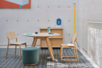 Karimoku New Standard Spectrum Workstation Round ST120 โต๊ะทำงานทรงกลมไม้โอ๊คพร้อมระบบจัดการสายไฟ ออกแบบโดย Geckeler Michels