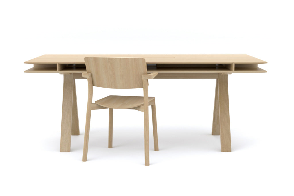 Karimoku New Standard Spectrum Workstation DT190 โต๊ะประชุมไม้โอ๊คดีไซน์ double tabletop พร้อมช่องเก็บของและระบบจัดการสายไฟ ออกแบบโดย Geckeler Michels