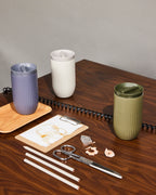 แก้วเก็บอุณหภูมิ Tova สีเบจ Pantone Warm Gray 3C จาก Sagaform ผลิตจากสเตนเลสรีไซเคิลสองชั้น เคลือบเซรามิกด้านใน ดีไซน์เรียบมีลายเส้นเอกลักษณ์ของแบรนด์ เก็บความเย็นได้นาน 8 ชั่วโมง และความร้อนได้ 4 ชั่วโมง ออกแบบโดย Studio Sagaform