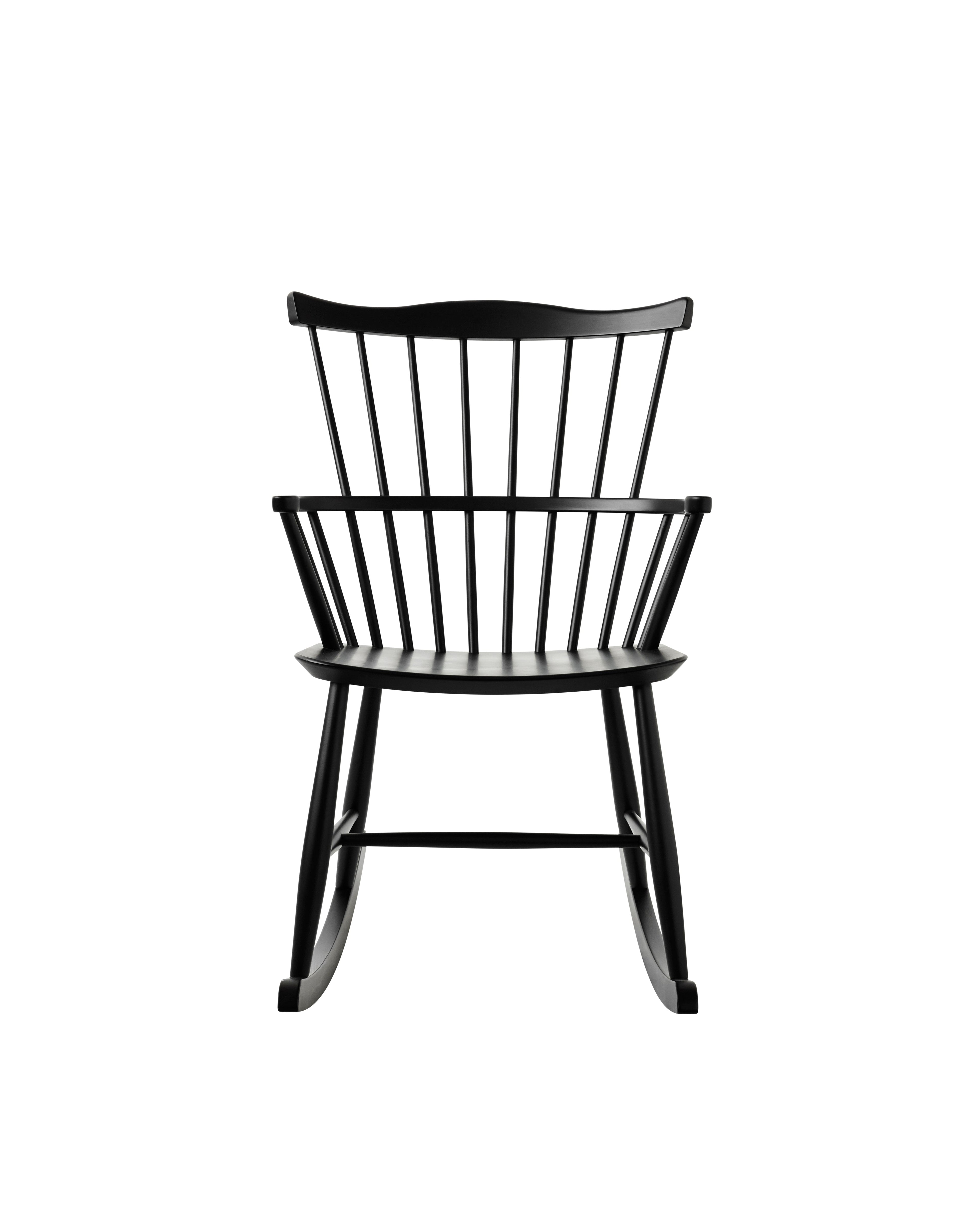 FDB Møbler J52G Rocking Chair โดย Børge Mogensen เก้าอี้โยกไม้โอ๊ก/บีช พนักพิงสไตล์ Windsor ดีไซน์ทศวรรษ 1950 เคลือบน้ำมัน