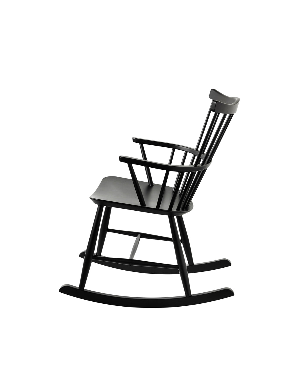 FDB Møbler J52G Rocking Chair โดย Børge Mogensen เก้าอี้โยกไม้โอ๊ก/บีช พนักพิงสไตล์ Windsor ดีไซน์ทศวรรษ 1950 เคลือบน้ำมัน