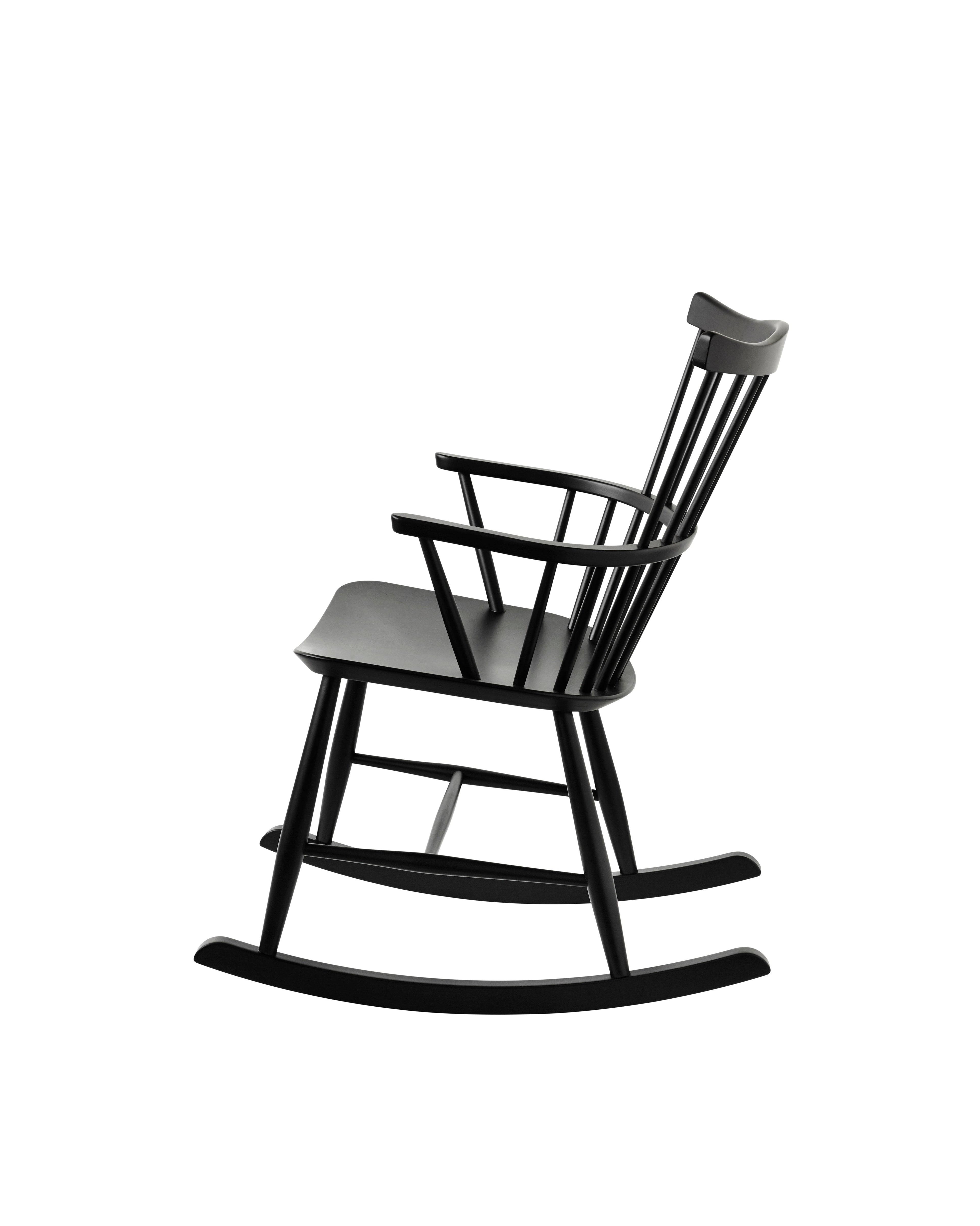 FDB Møbler J52G Rocking Chair โดย Børge Mogensen เก้าอี้โยกไม้โอ๊ก/บีช พนักพิงสไตล์ Windsor ดีไซน์ทศวรรษ 1950 เคลือบน้ำมัน