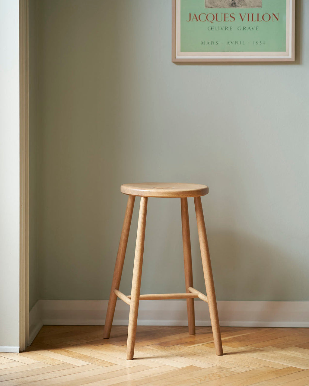 FDB Møbler J27C Counter Stool โดย Børge Mogensen ม้านั่งเคาน์เตอร์ไม้โอ๊ก/บีช ที่นั่งไม้เรียบ ดีไซน์คลาสสิกปี 1949