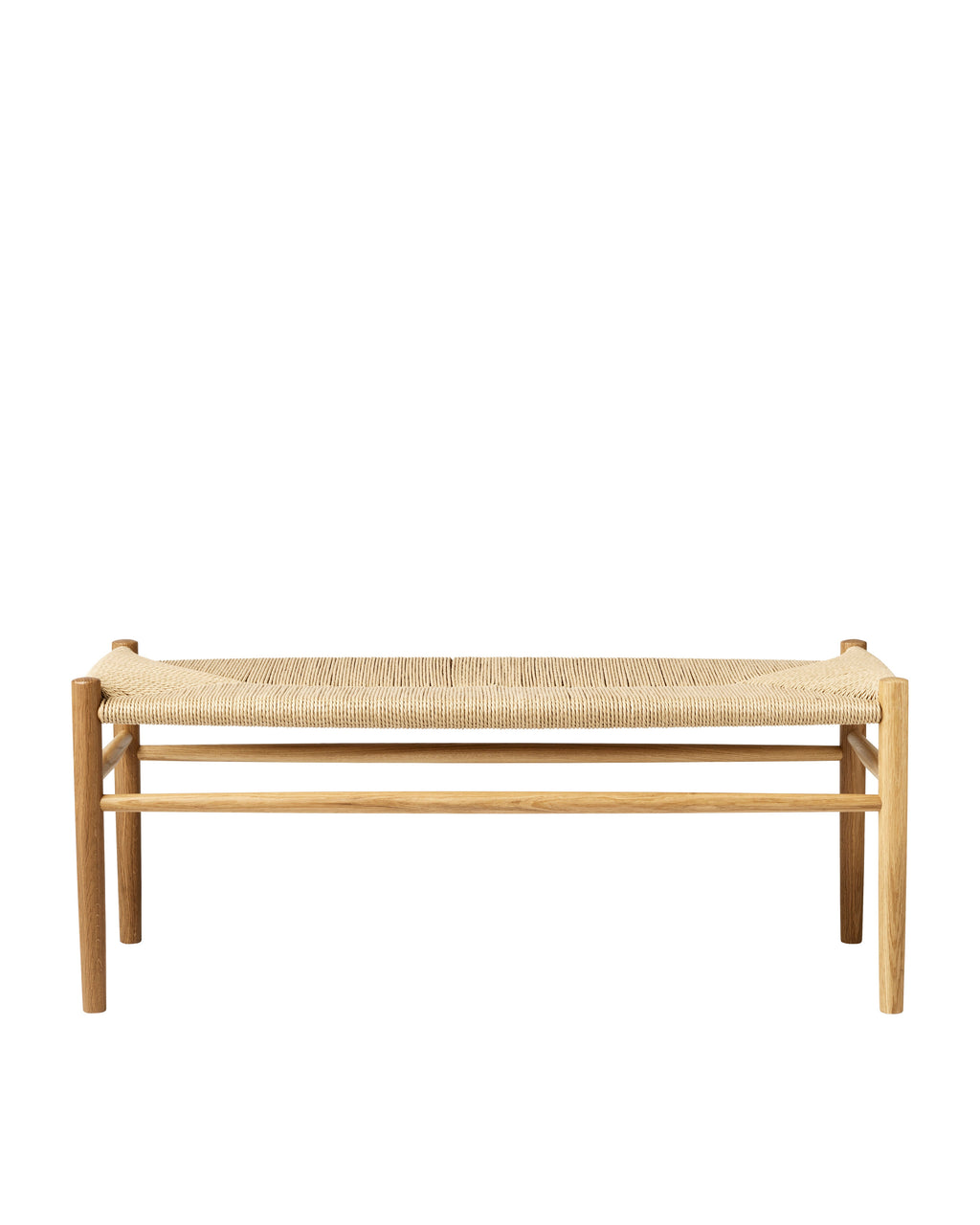 FDB Møbler J83 Series สตูลและเบนช์ไม้โอ๊ก พร้อมที่นั่ง papercord ถักมือ ดีไซน์คลาสสิกปี 1962 โดย Jørgen Bækmark