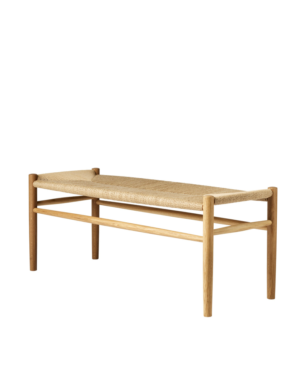 FDB Møbler J83 Series สตูลและเบนช์ไม้โอ๊ก พร้อมที่นั่ง papercord ถักมือ ดีไซน์คลาสสิกปี 1962 โดย Jørgen Bækmark