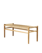 FDB Møbler J83 Series สตูลและเบนช์ไม้โอ๊ก พร้อมที่นั่ง papercord ถักมือ ดีไซน์คลาสสิกปี 1962 โดย Jørgen Bækmark