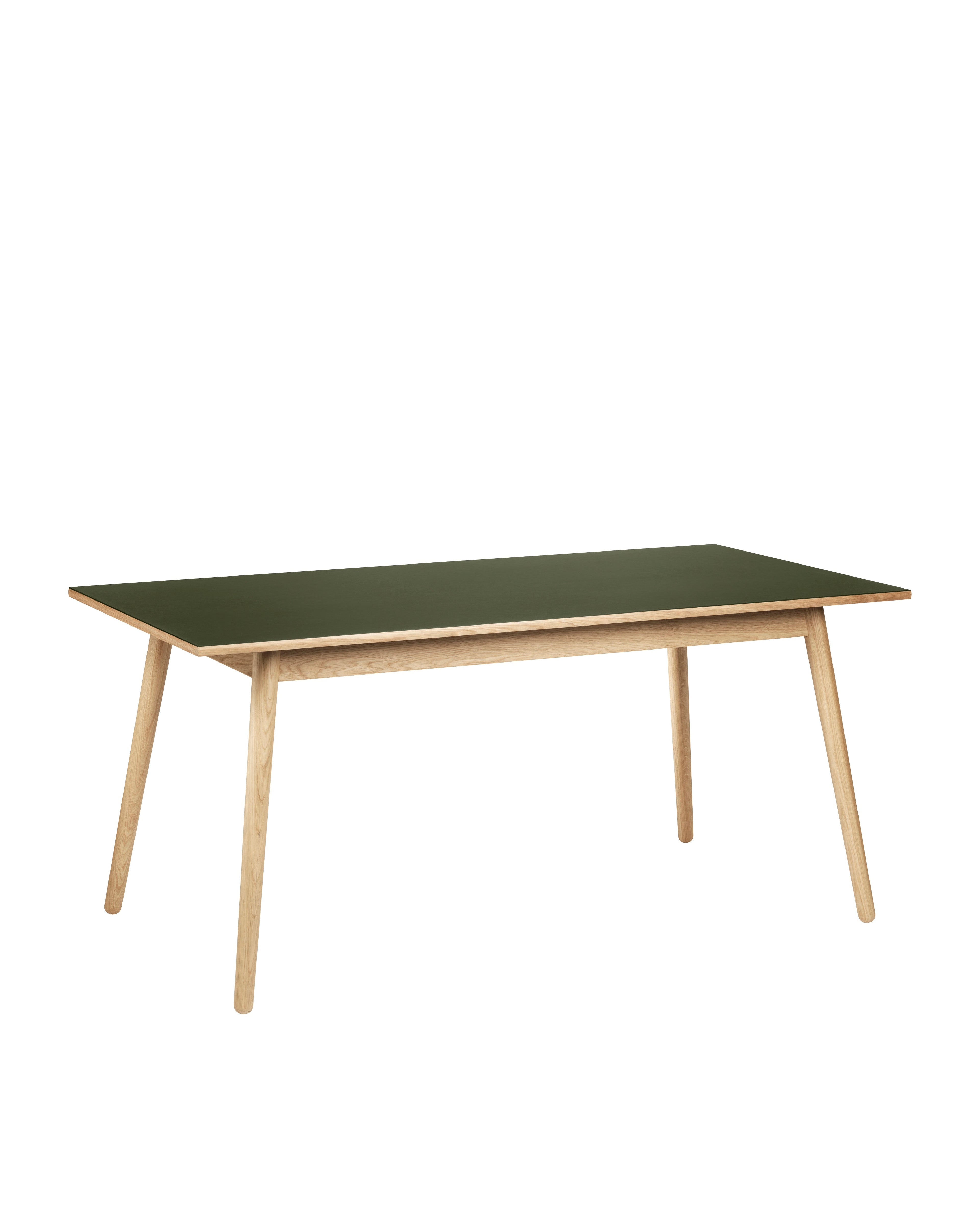 FDB Møbler C35 Dining Table Series โต๊ะไม้โอ๊กดีไซน์ปี 1957 โดย Poul M. Volther พร้อมตัวเลือกท็อปไม้โอ๊กและลิเนเลียม หลายขนาดและแผ่นต่อโต๊ะ (extension leaves)