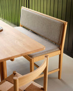 FDB Møbler J176 Sønderborg เบนช์ไม้โอ๊กเคลือบน้ำมัน พร้อมเบาะผ้า Meleret หรือ Ploegwool Blue ออกแบบโดย Mogens Koch