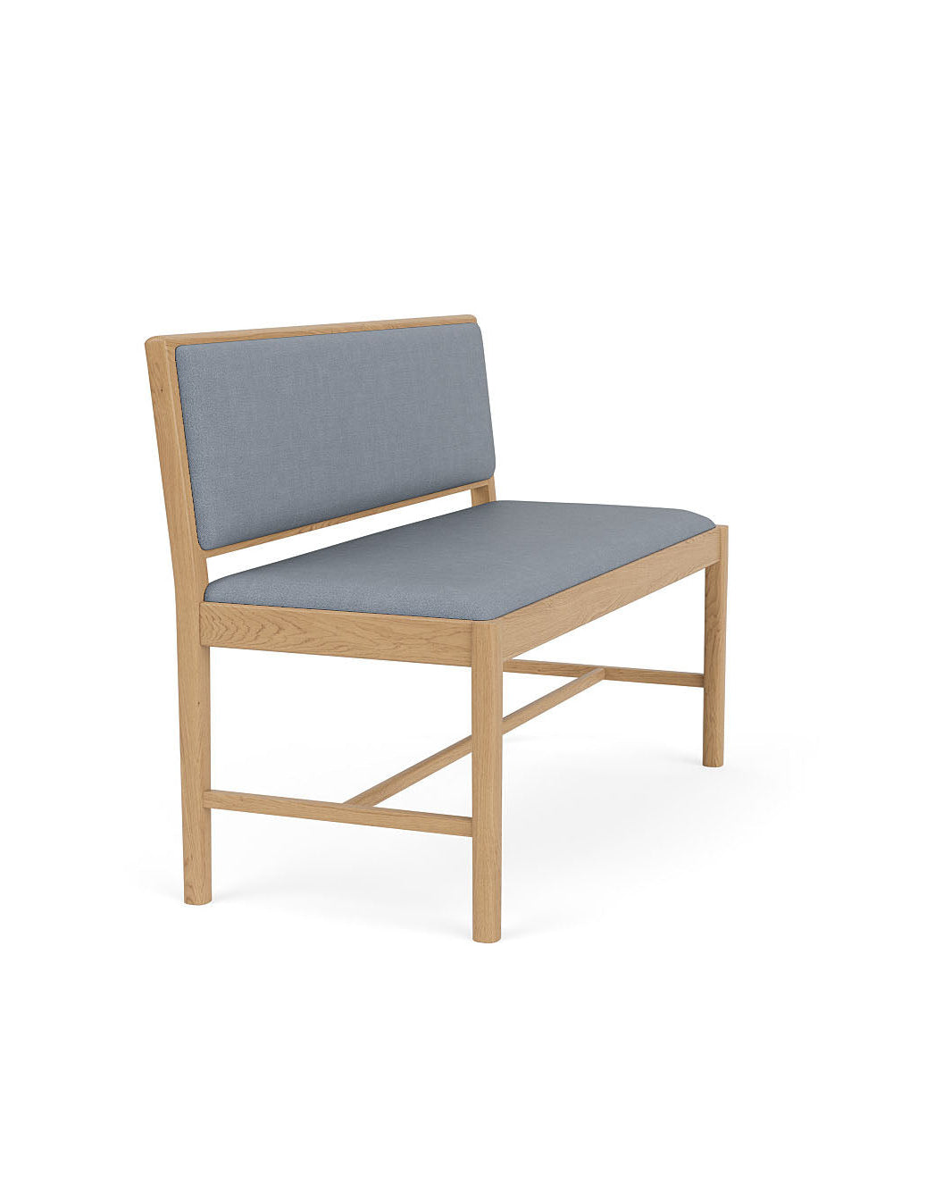 FDB Møbler J176 Sønderborg เบนช์ไม้โอ๊กเคลือบน้ำมัน พร้อมเบาะผ้า Meleret หรือ Ploegwool Blue ออกแบบโดย Mogens Koch