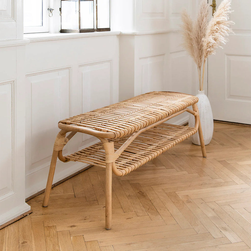 Sika Design Machiya Bench ม้านั่งหวาย พร้อมชั้นวาง