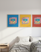 งานพิมพ์ศิลปะโดย Summerdojo โทนสีและรูปทรงแบบไซเคเดลิก เหมาะสำหรับตกแต่งพื้นที่ภายในบ้าน