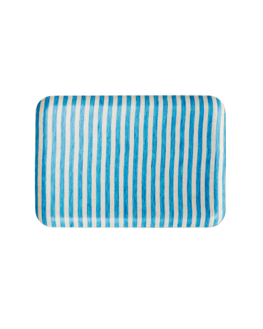 Linen tray Francis ถาดอเนกประสงค์ผ้าลินินเคลือบเรซิน ลายทางสีฟ้า–เบจ ใช้ได้ทั้งเสิร์ฟอาหาร วางของ หรือจัดตกแต่ง จาก Fog Linen Work โดย Old Pine Trees