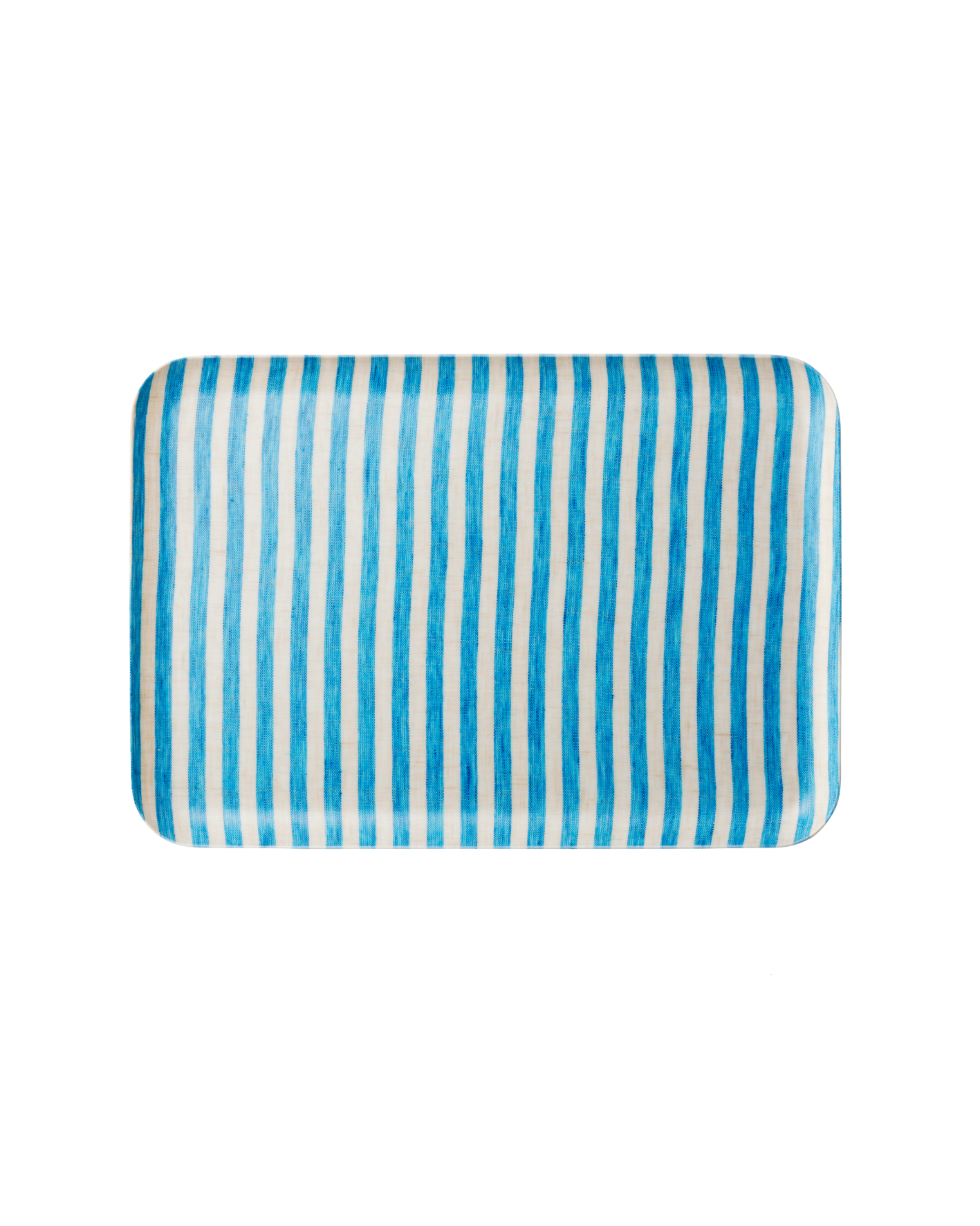 Linen tray Francis ถาดอเนกประสงค์ผ้าลินินเคลือบเรซิน ลายทางสีฟ้า–เบจ ใช้ได้ทั้งเสิร์ฟอาหาร วางของ หรือจัดตกแต่ง จาก Fog Linen Work โดย Old Pine Trees