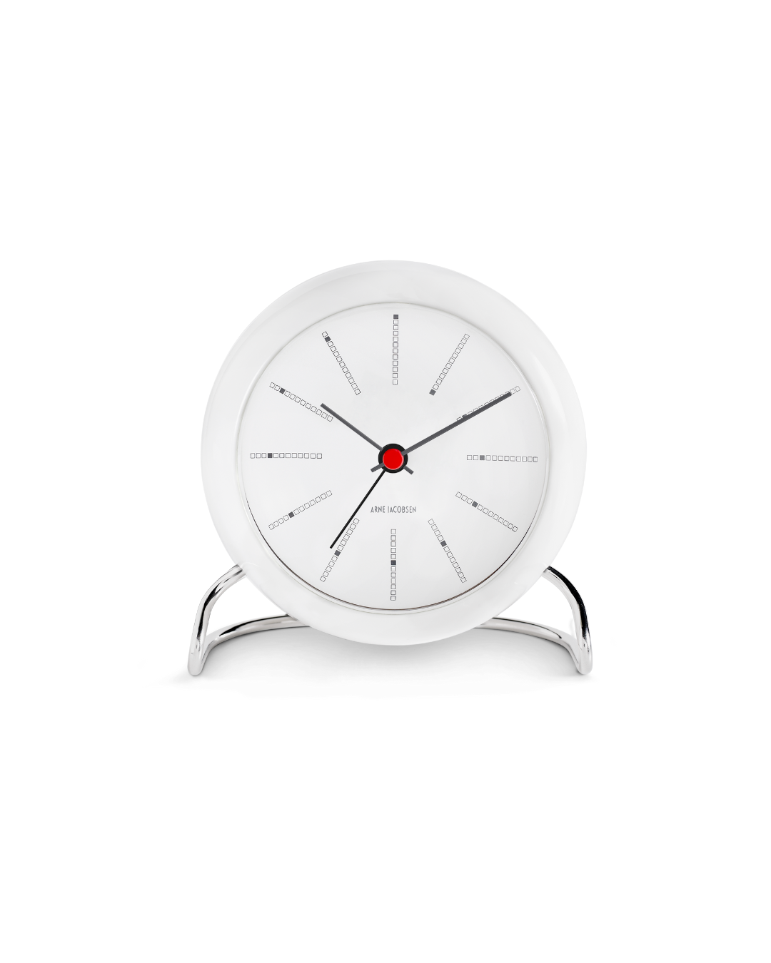 นาฬิกาตั้งโต๊ะ Arne Jacobsen Station Table Clock ดีไซน์มินิมอลคลาสสิก หน้าปัดกราฟิกอ่านง่าย ฐานโลหะโค้งแบบไอคอนิก จัดจำหน่ายโดย Old Pine Trees