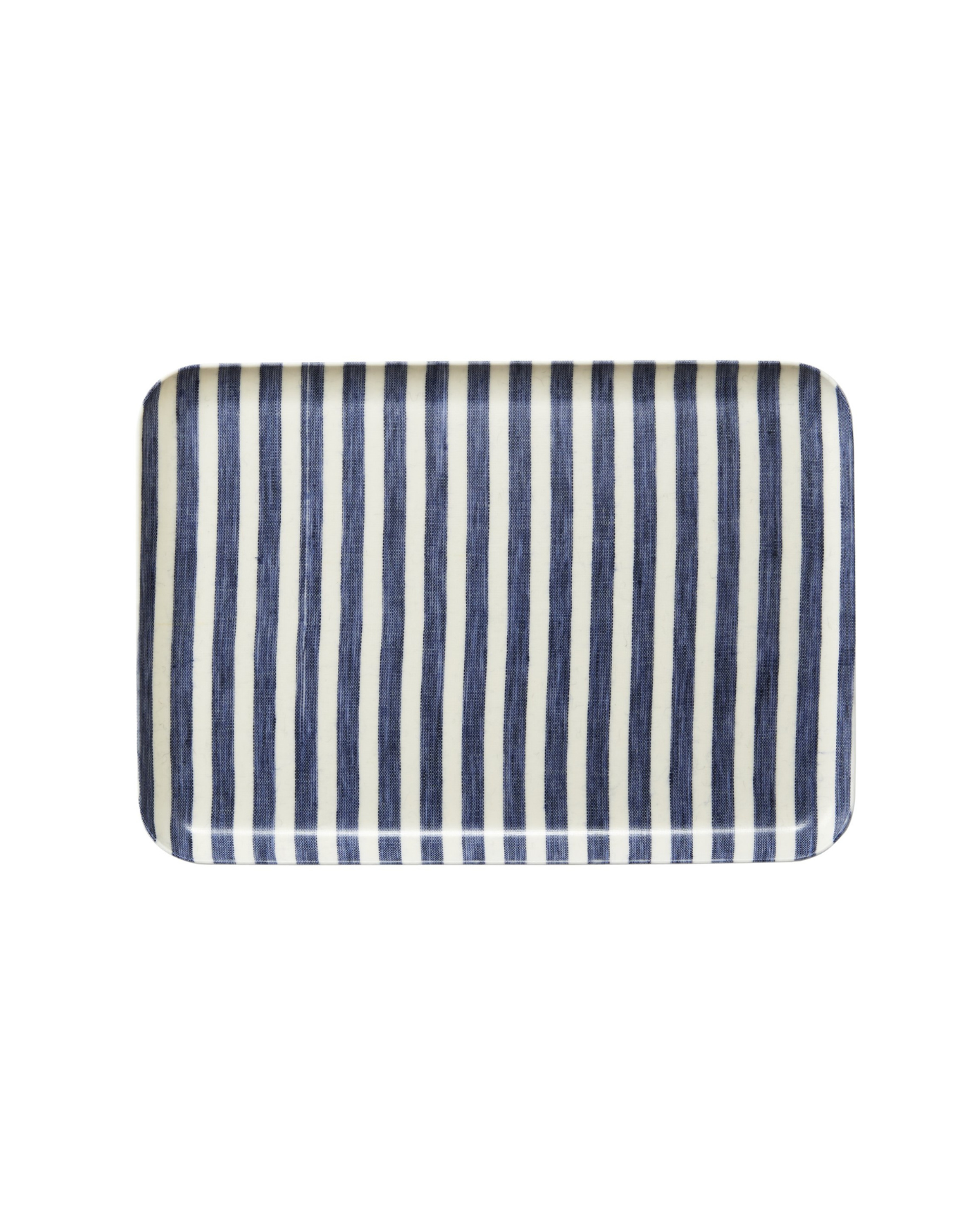 Linen tray medium: White Blue Stripe ถาดอเนกประสงค์ผ้าลินินเคลือบเรซิน ลายทางฟ้า–ขาว เหมาะสำหรับเสิร์ฟอาหาร วางของ หรือจัดตกแต่ง จาก Fog Linen Work โดย Old Pine Trees