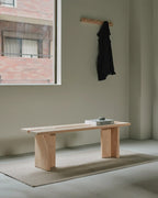 Ishinomaki Laboratory 90° Bench ม้านั่งไม้ที่นั่งถัก papercord ออกแบบโดย Norm Architects