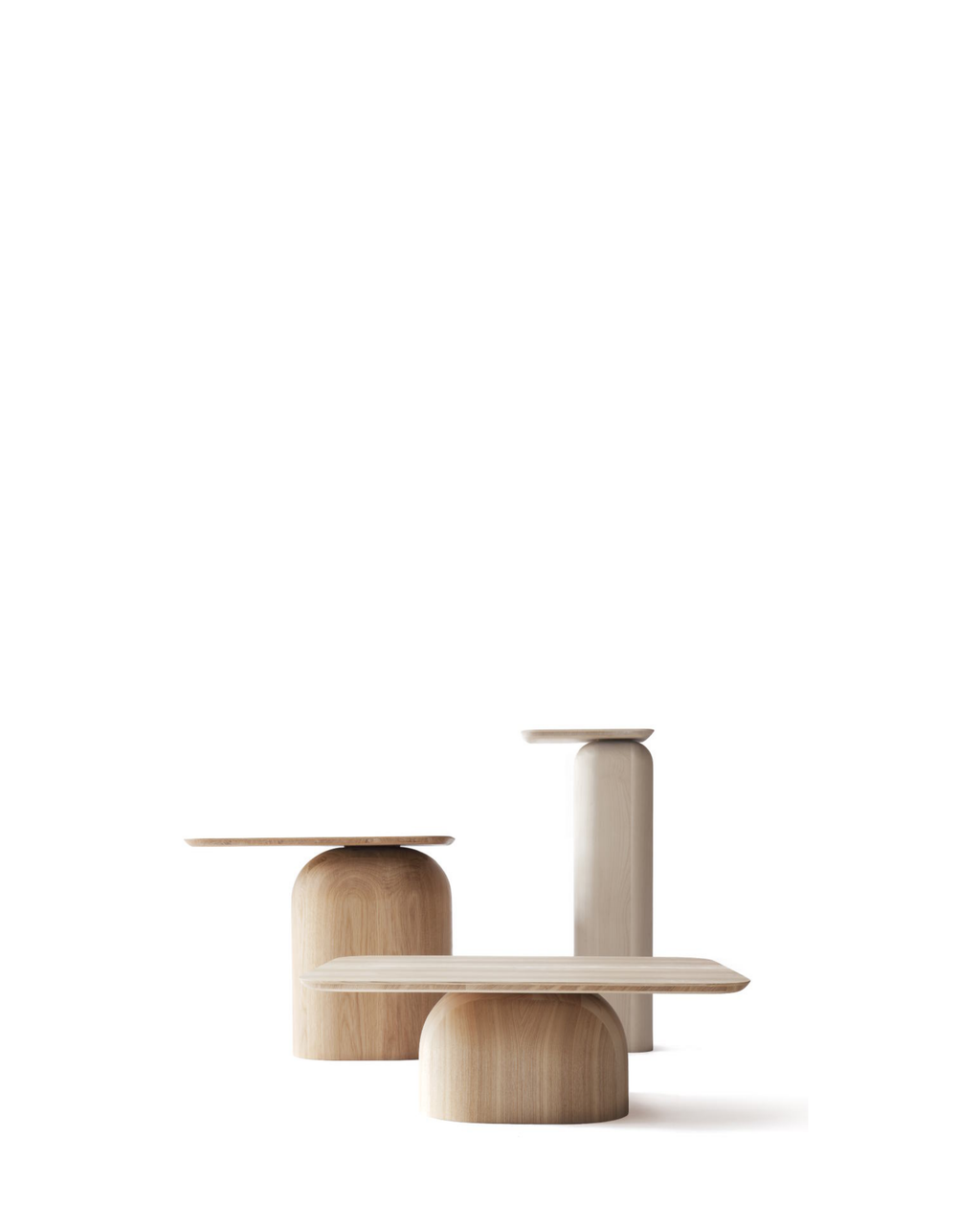 Nikari April Coffee & Side Tables ชุดโต๊ะ ash, oak และ birch สามขนาด ออกแบบโดย Alfredo Häberli