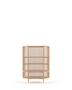 Nikari Bastone Cabinet ตู้ oak ที่ใช้ wooden dowel rods เป็นส่วนหนึ่งของโครงสร้าง มีทั้งรุ่นสูงและเตี้ย ออกแบบโดย Antrei Hartikainen