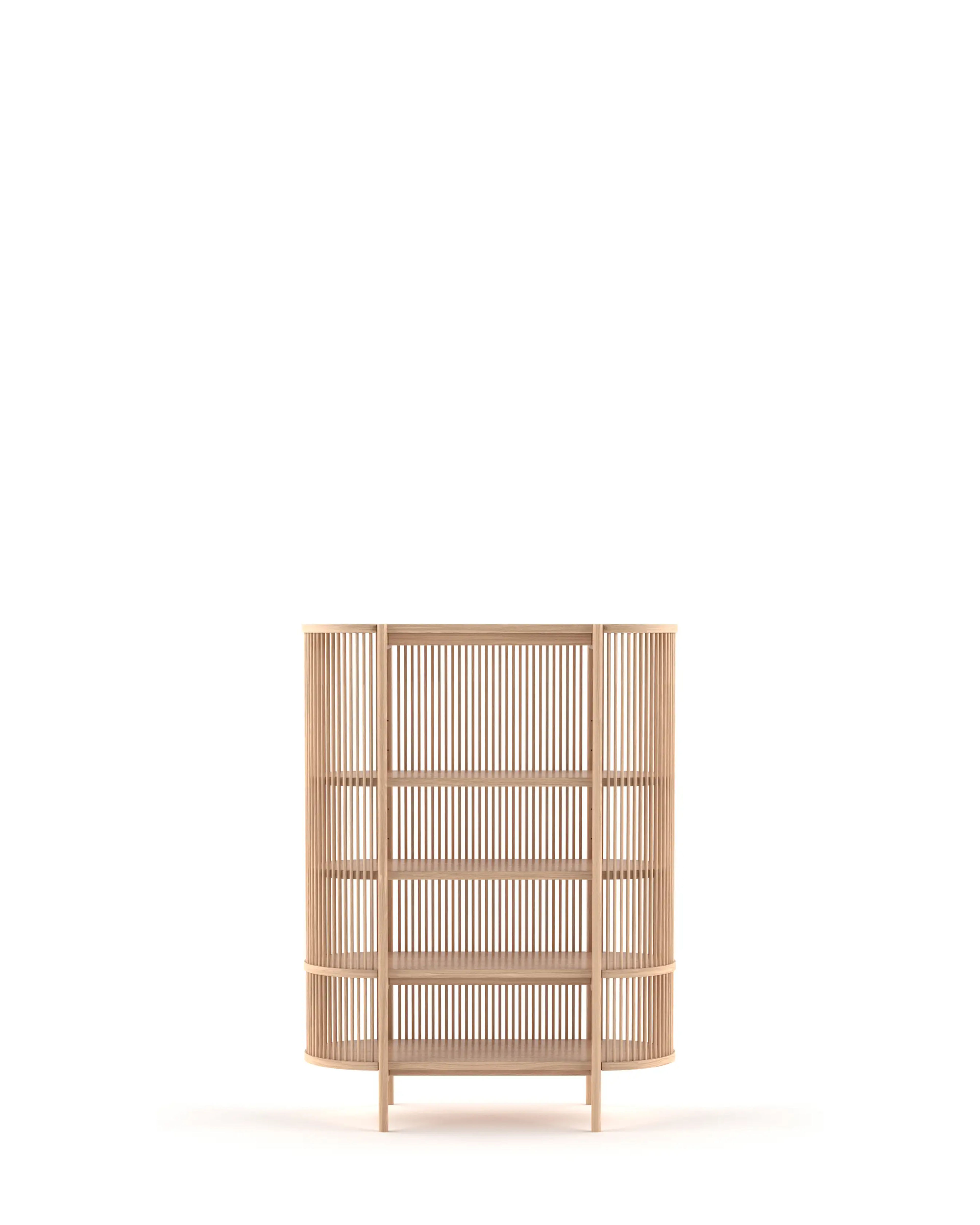 Nikari Bastone Cabinet ตู้ oak ที่ใช้ wooden dowel rods เป็นส่วนหนึ่งของโครงสร้าง มีทั้งรุ่นสูงและเตี้ย ออกแบบโดย Antrei Hartikainen