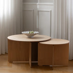 MAKE nordic CROSS Round Coffee Table โต๊ะกลางทรงกลมไม้โอ๊คดีไซน์มินิมอลโครงสร้างไขว้ ออกแบบโดย Esben Pilgaard Jørgensen