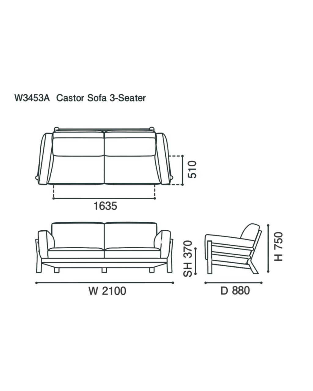 Castor Sofa 3-Seater Leather