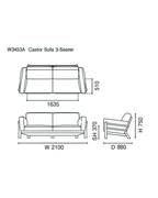 Castor Sofa 3-Seater Leather