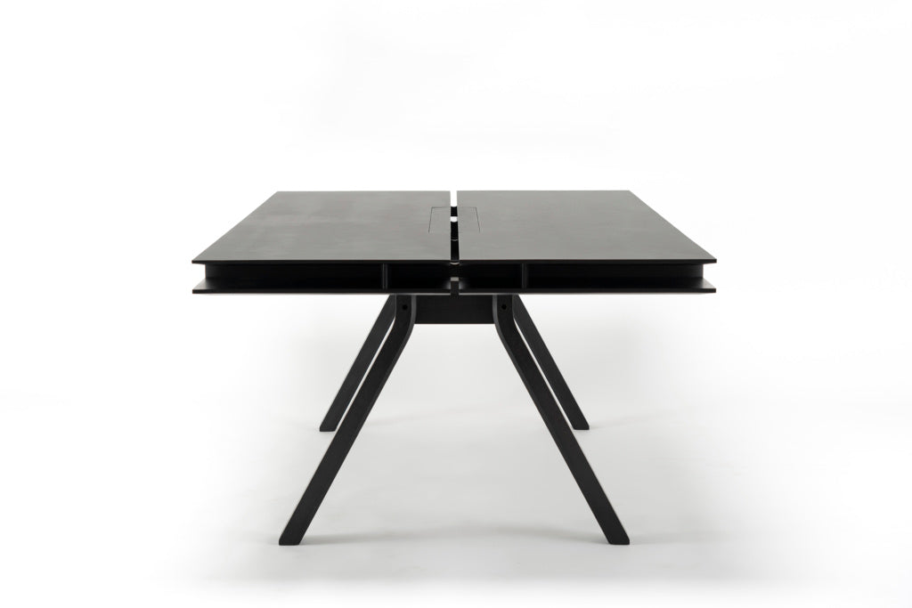 Karimoku New Standard Spectrum Workstation DT240 โต๊ะประชุมไม้โอ๊คดีไซน์ double tabletop พร้อมช่องเก็บของและระบบจัดการสายไฟ ออกแบบโดย Geckeler Michels