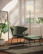 Case Furniture Ella Ottoman สตูลพักเท้าทรงโมเดิร์น หุ้มผ้า Bouclé เนื้อนุ่ม พร้อมฐานให้เลือก 4 แบบ ทั้งเหล็กดำ สเตนเลส ไม้โอ๊ค และไม้วัลนัต ออกแบบโดย Matthew Hilton ใช้คู่กับ Ella Lounge Chair