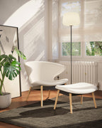 Case Furniture Ella Ottoman สตูลพักเท้าทรงโมเดิร์น หุ้มผ้า Bouclé เนื้อนุ่ม พร้อมฐานให้เลือก 4 แบบ ทั้งเหล็กดำ สเตนเลส ไม้โอ๊ค และไม้วัลนัต ออกแบบโดย Matthew Hilton ใช้คู่กับ Ella Lounge Chair