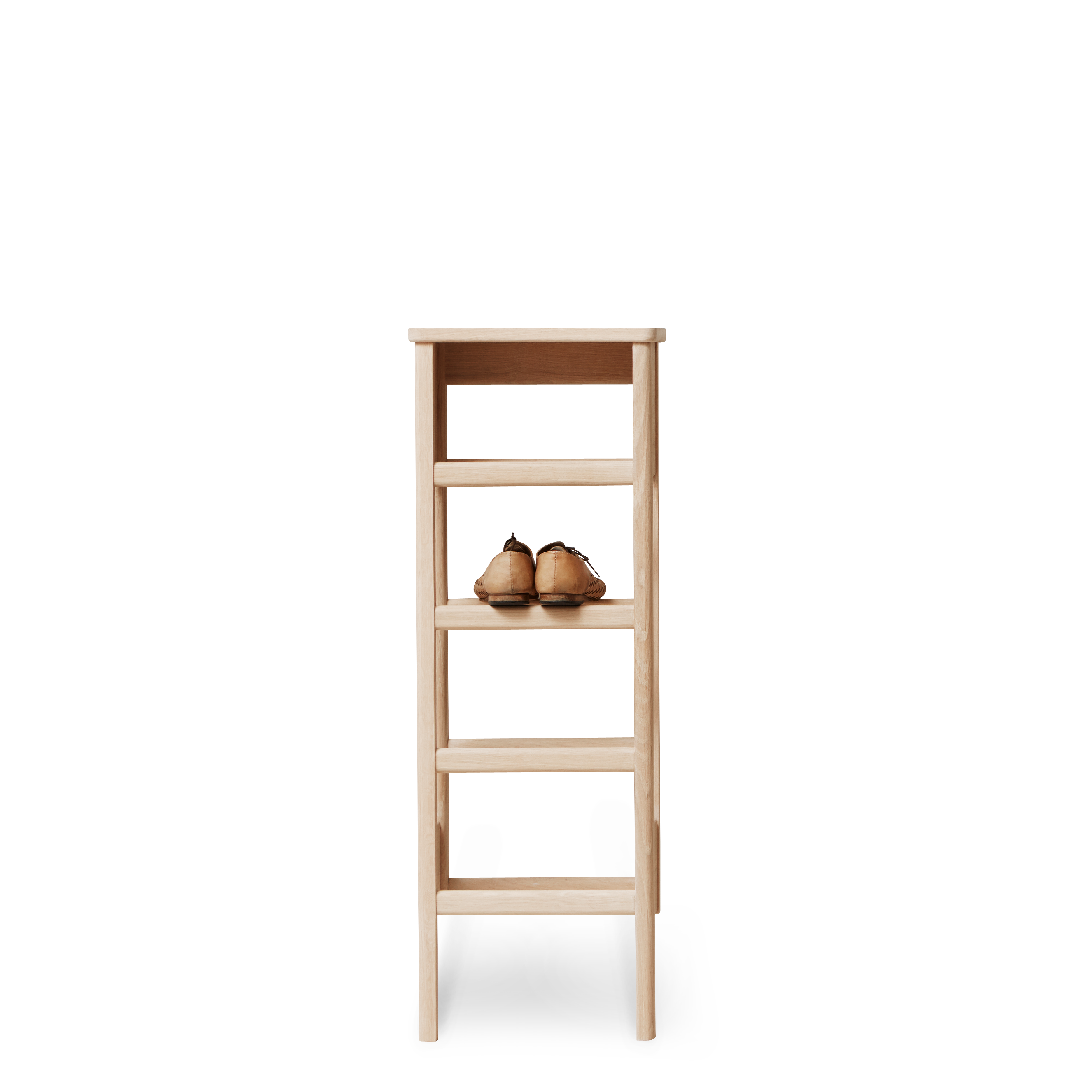 A Line Shoe Rack Small ชั้นวางรองเท้าไม้โอ๊คพร้อมโต๊ะคอนโซลขนาดกะทัดรัด ดีไซน์สแกนดิเนเวียน ออกแบบโดย Jonas Herman