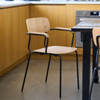 FDB Møbler J183 Holmen Chair with Armrests เก้าอี้โครงเหล็กมีที่วางแขน ที่นั่ง oak veneer ออกแบบโดย Jakob Thau