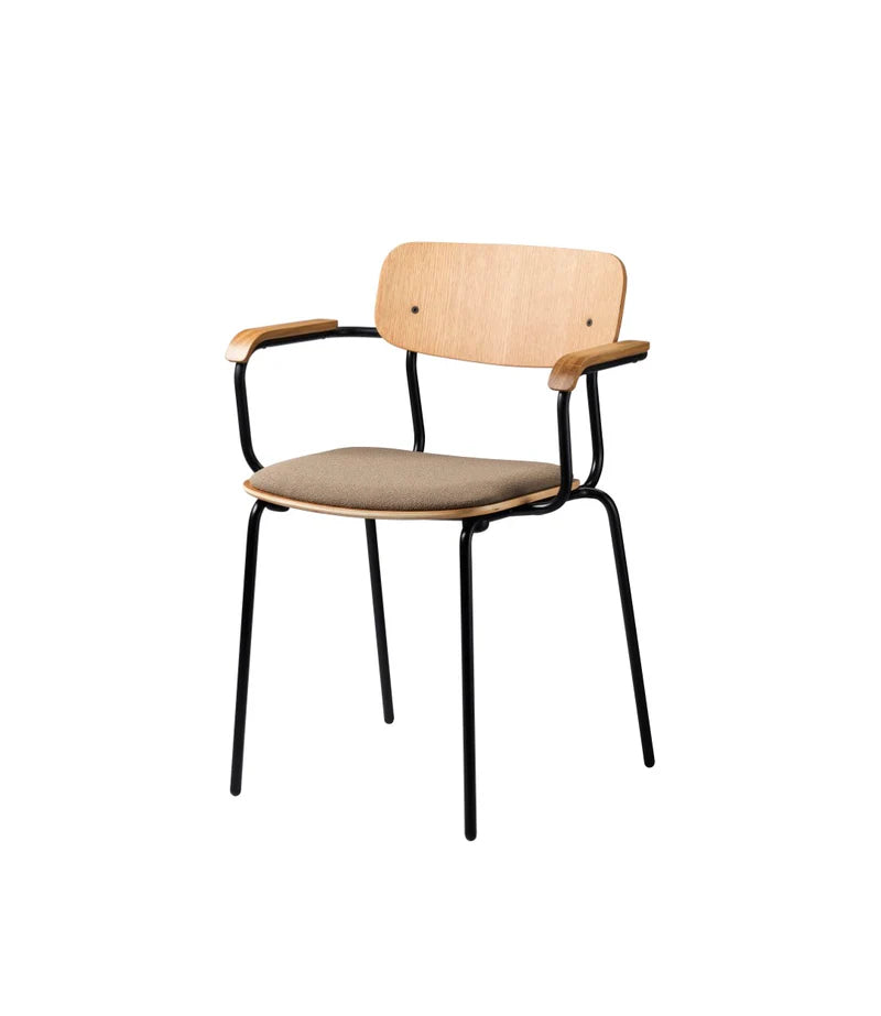 FDB Møbler J183 Holmen Chair with Armrests เก้าอี้โครงเหล็กมีที่วางแขน ที่นั่ง oak veneer ออกแบบโดย Jakob Thau