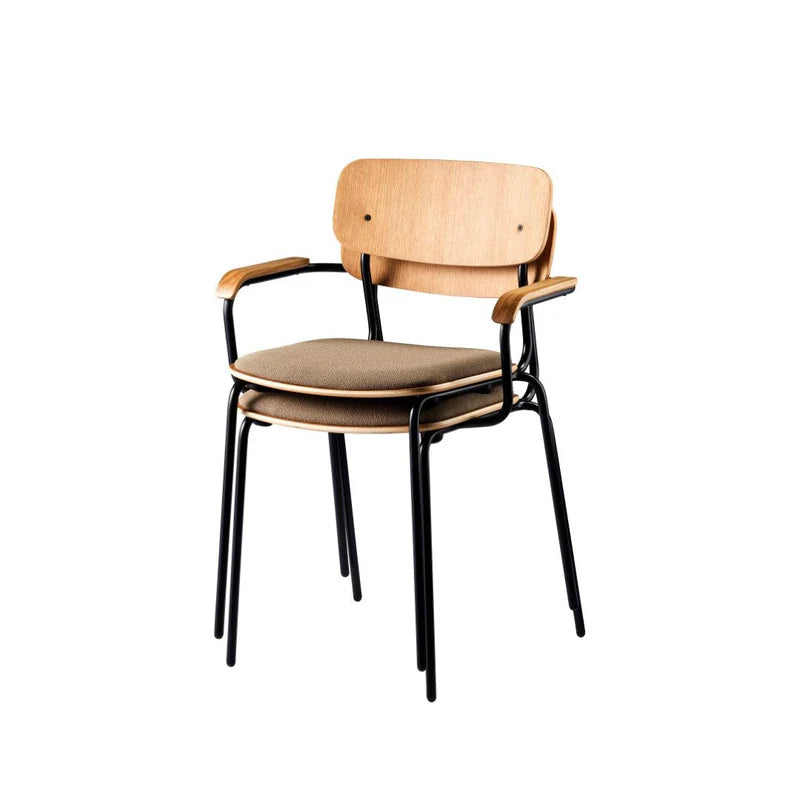 FDB Møbler J183 Holmen Chair with Armrests เก้าอี้โครงเหล็กมีที่วางแขน ที่นั่ง oak veneer ออกแบบโดย Jakob Thau