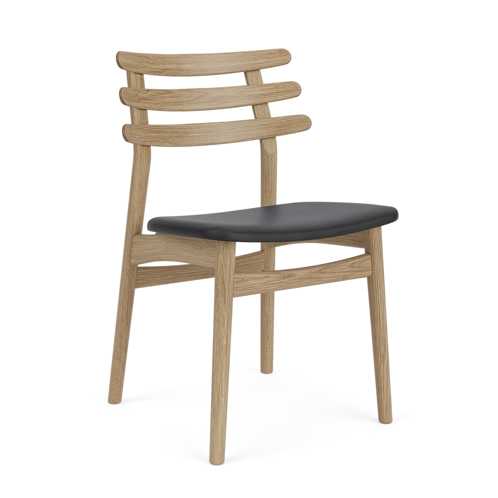 J48 Chair โดย Poul M. Volther (1951) จาก FDB Møbler ดีไซน์เรียบง่ายตามแนวฟังก์ชันนัลลิสม์เดนมาร์ก โครงไม้โอ๊คแข็งแรง พนักพิงโค้งเอกลักษณ์ รองรับสรีระได้ดี เหมาะใช้เป็นเก้าอี้ทานอาหารหรืออเนกประสงค์ภายในบ้าน