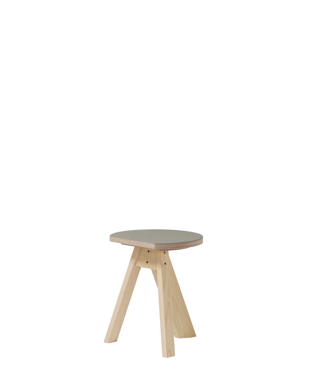 Ishinomaki Laboratory Kobo Side Stool สตูลไม้สามขา ที่นั่งมีส่วนเว้า ปิดผิว linoleum ออกแบบโดย Keiji Ashizawa