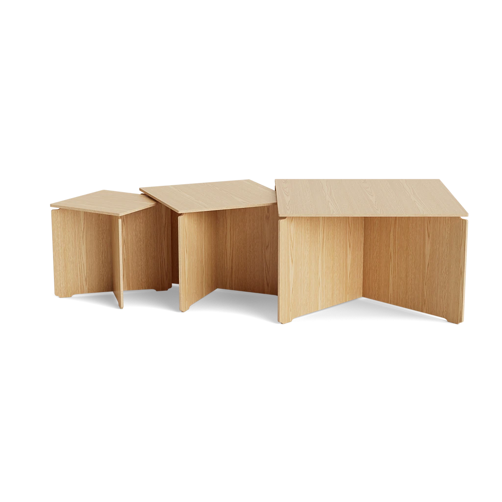 MAKE nordic CROSS Coffee Table โต๊ะกลางไม้โอ๊คดีไซน์โครงสร้างไขว้แบบมินิมอลสำหรับห้องนั่งเล่น ออกแบบโดย Esben Pilgaard Jørgensen