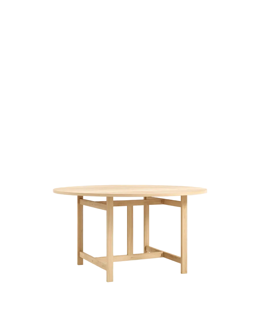 MOEBE Round Dining Table Ø130 โต๊ะอาหารทรงกลมไม้ oak โครงสร้าง H-frame ออกแบบโดย MOEBE