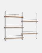 ชั้นวางของจาก MOEBE ดีไซน์เรียบง่ายแบบสแกนดิเนเวีย ปรับเปลี่ยนได้ตามพื้นที่และการใช้งาน ผลิตจากไม้โอ๊กแท้และโครงเหล็กเคลือบสีพาวเดอร์ แบบโมดูลาร์ปรับเพิ่มช่องหรือทำเต็มผนังได้ ใช้ชั้นไม้โอ๊ควีนียร์ FSC นำเข้าโดย Old Pine Trees.